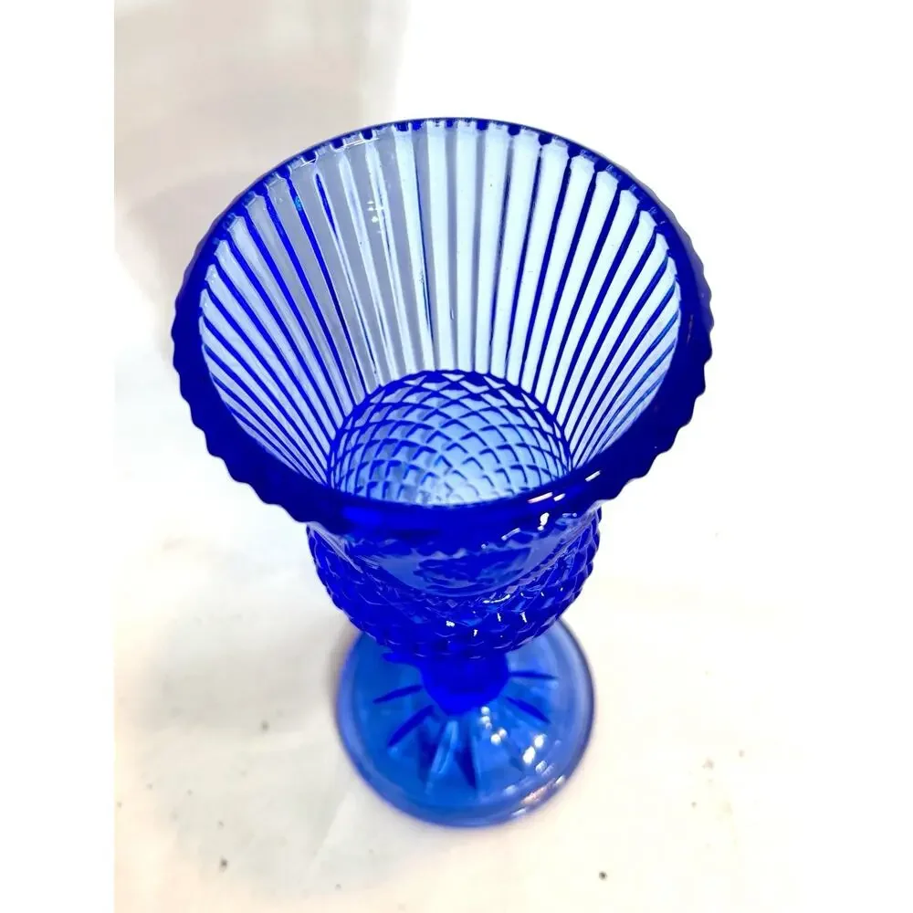 Vintage Cobalt Blue Goblet Cameo Glass Indiana Avon Style Water Wine Glass